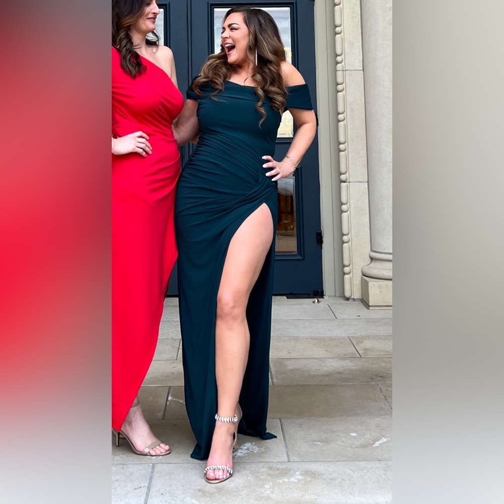 Windsor brand green high slit dress